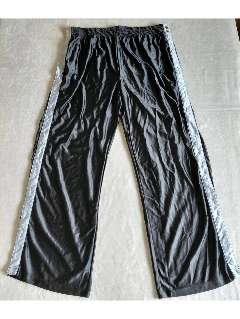 Tear Away Track Pants Mens XL Black Silver Wide Leg Loose